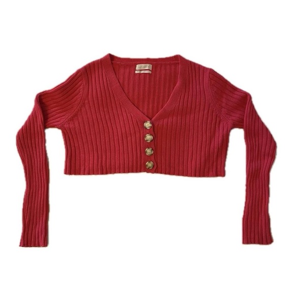 Red / pink knit cropped cardigan - Picture 2 of 3